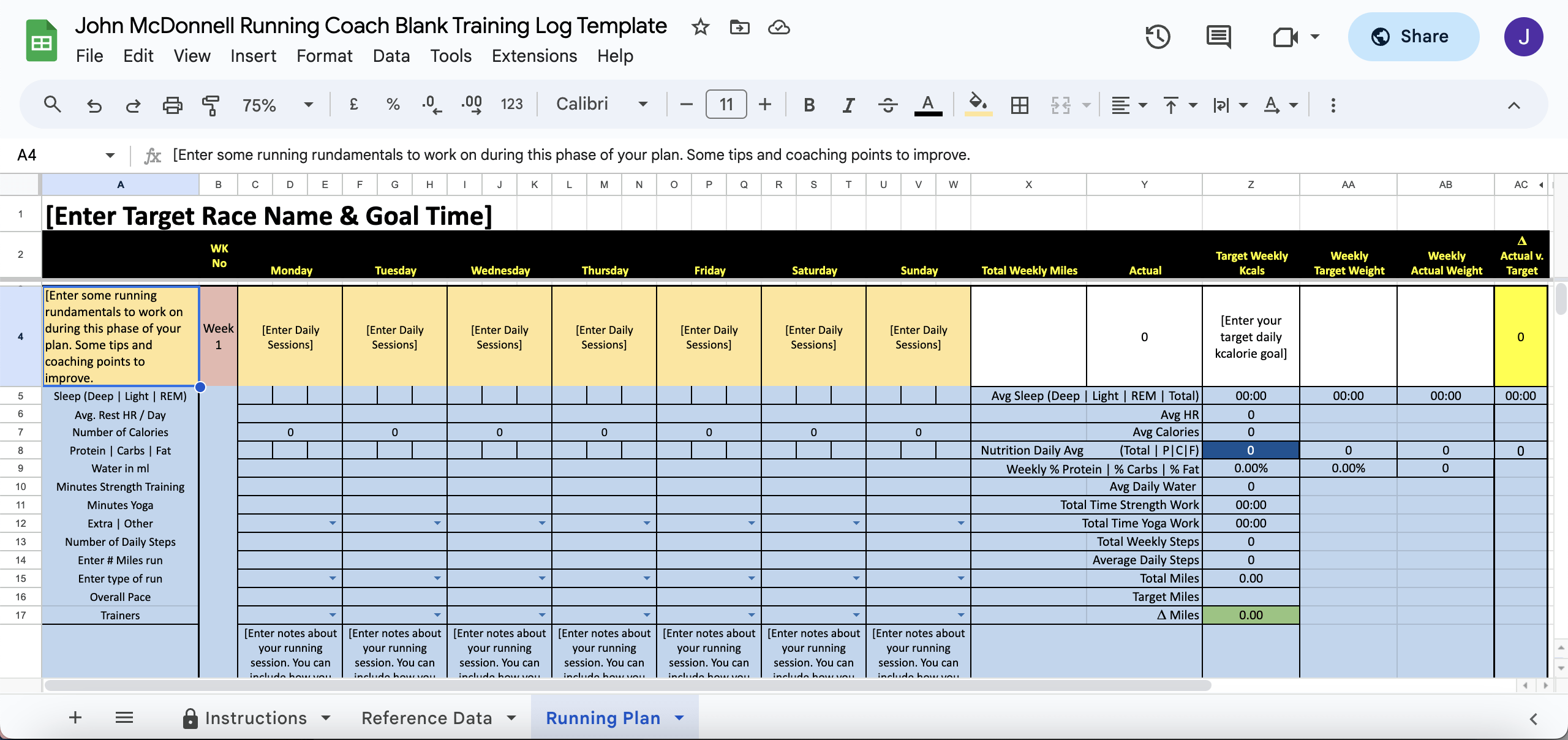 16 week comprehensive blank training log