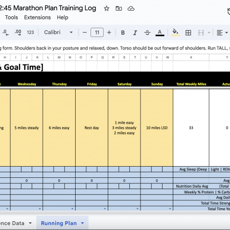 Sub 2:45 Marathon Training Plan – Google Sheet Format