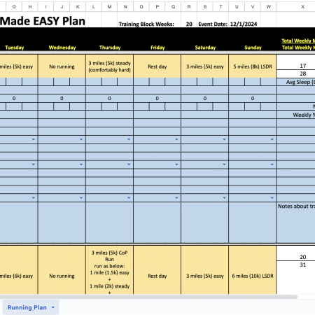 Running Your First Marathon Made EASY – 20 Week Google Sheet Plan & Training Log