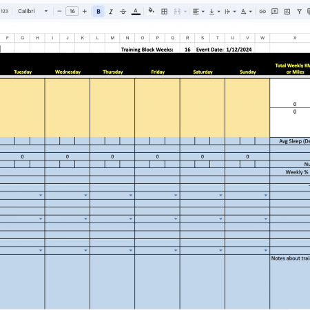 16 Week Comprehensive Blank Training Log